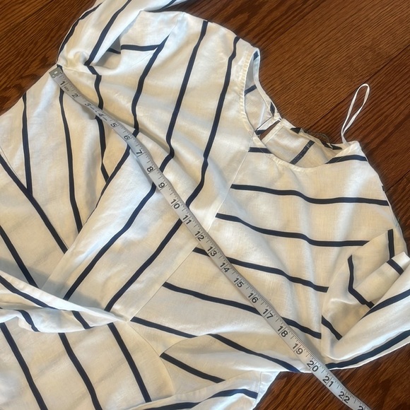 Zara Basic cotton linen nautical stripe faux wrap oversized top / blouse size Sm - Picture 11 of 12
